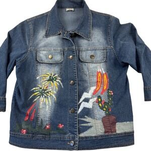 Vintage Made In Italy 80's 90's Denim Y2K Jacket Western Cactus Southwest Size M